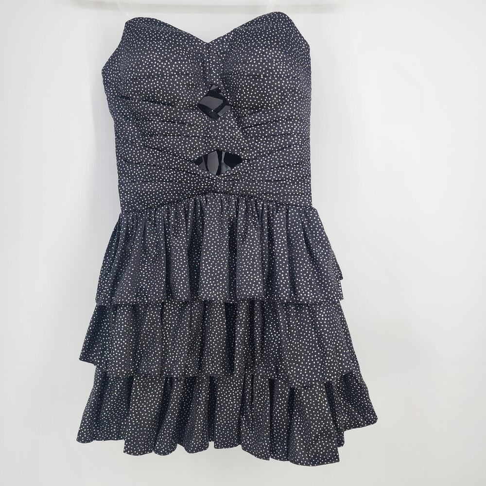 Miss Veil XS Black Sparkle Formal Prom Dress Strapless Ruffle Lace Up Party NEW